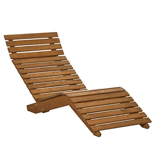 Outsunny Sonnenliege, Liegestuhl, Gartenliege, Relaxliege für Poolbereich, Balkon, bis 120 kg belastbar, Massivholz, Teak, 66 x 170 x 77 cm