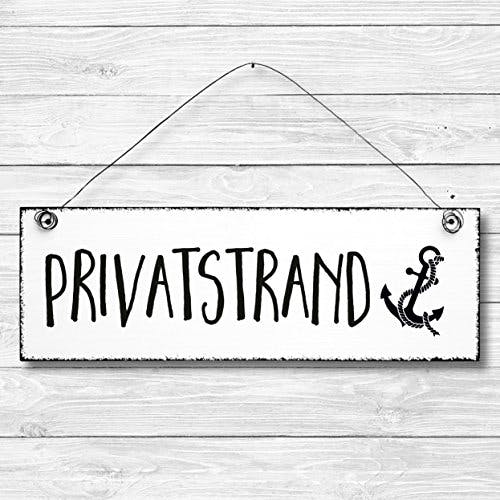 Privatstrand - Anker Strand Meer maritim Dekoschild Türschild Wandschild Holz Deko Wand Tür Schild 10x30cm Holzdeko Holzbild Geschenk Mitbringsel Geburtstag