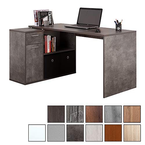 RICOO Eckschreibtisch Winkelschreibtisch Eck Schreibtisch 136x101x75 cm Ecktisch L-Form Groß Arbeitsplatz Arbeitszimmer Möbel WM083-BG Betonoptik Computertisch Gaming Tisch Arbeitstisch Bürotisch