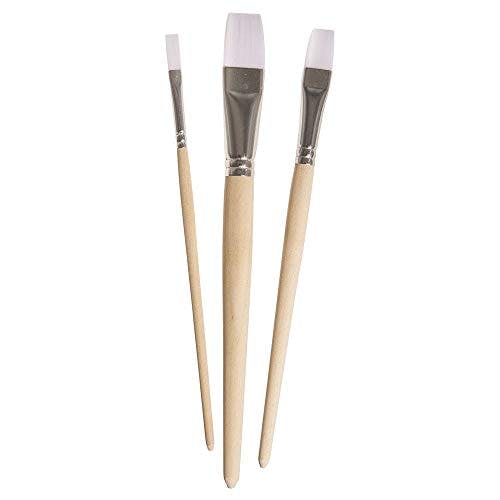 Rayher Hobby 37319000 Pinselset Chalky Finish Basic, 3 Flachpinsel, Größen 6, 12, 20, Holzstiel, Aluminium-Zwinge, Synthetikhaarpinsel, Kunsthaarpinsel