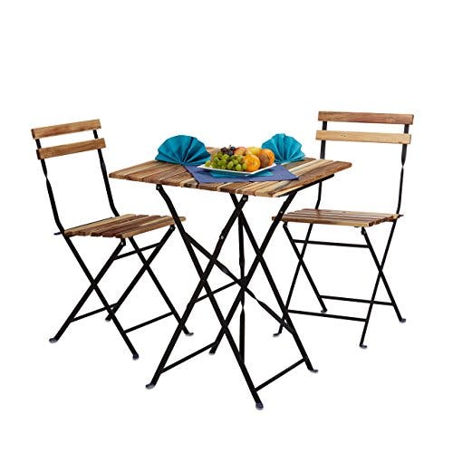 Relaxdays Gartenmöbel Set Natur, Holz, 3-teilig, klappbar, inkl Bistro Set, Tisch H x B x T: 76 x 60 x 60 cm, naturfarben