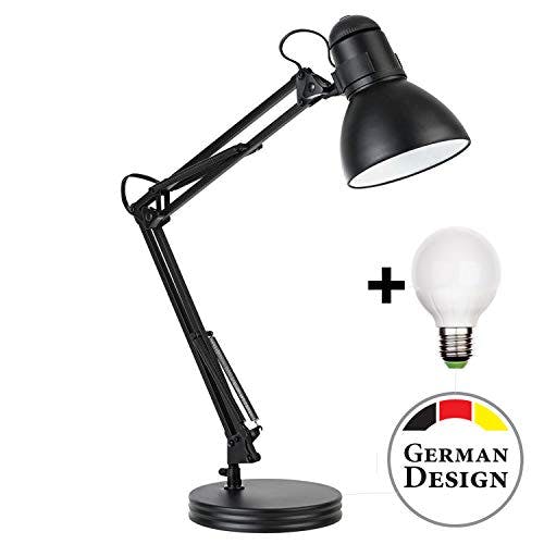 Retro Arbeitsplatzlampe Leselampe Schreibtischlampe Tischlampe Arbeitsplatz-leuchte Schreibtisch-Leuchte Nachttischleuchte mit Gelenk-Arm aus Metall inkl. LED Glühbirne