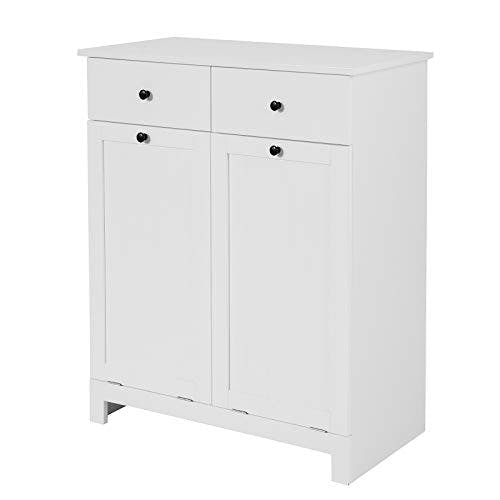 SoBuy BZR33-W Wäscheschrank mit 2 ausklappbaren Wäschesäcken Wäschetruhe Wäschesammler mit 2 Schubladen Wäschekorb Badschrank Badmöbel weiß BHT ca: 78x90x38cm