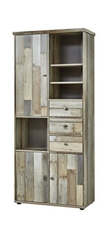 Stella Trading Bonanza Vintage Wohnzimmerschrank in Driftwood Optik - Retro Schrank mit viel Stauraum für Ihr Wohnzimmer - 83 x 188 x 39 cm (B/H/T)