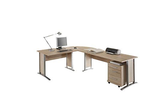 OFFICE LINE Eckschreibtisch in Eiche Sonoma Optik - Moderner Bürotisch Computertisch mit großer Arbeitsfläche und Rollcontainer - 220/170 x 72 x 70 cm (B/H/T)