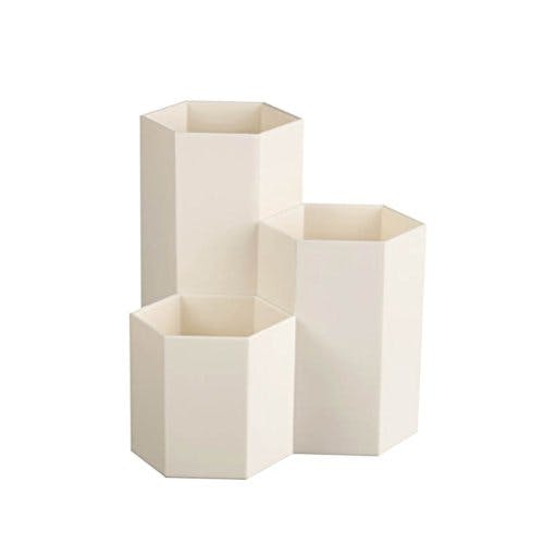 TOYMYTOY Stiftebox aus Kunststoff Hexagonal Stifthalter Bleistift Aufbewahrungsbox Pinselbehälter Organizer Bürobedarf (Beige)