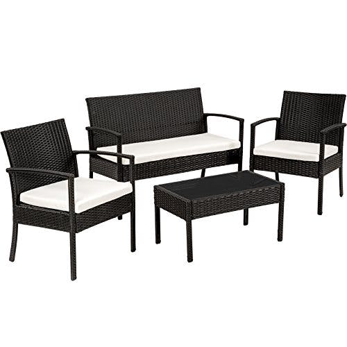 tectake® Poly Rattan Gartenmöbel wetterfest, Gartenset mit 2X Sessel, 1x Gartenbank, 1x Tisch, Outdoor Lounge Möbel Set für Garten, Terrasse und Balkon - schwarz