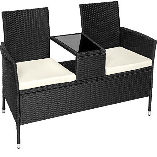 tectake Sitzbank mit Tisch Poly Rattan Gartenbank Gartensofa inkl. Sitzkissen - Diverse Farben - (Schwarz | Nr. 401547)