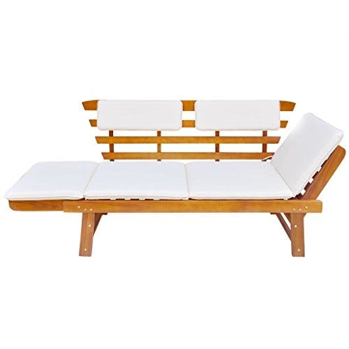 Tidyard 2-in-1 Gartenbank Holz Sonnenliege Liegestuhl mit Auflage Balkonsofa Balkonmöbel Gartenliege Sitzbank Garten Gartensofa 2 Sitzer Balkonbank Holzbank Terrasse, Verstellbar