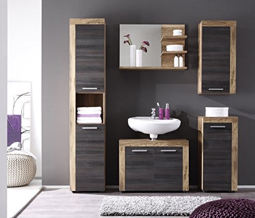 trendteam smart living - Cancun - Kommode - Dunkelbraun/Nussbaum - Badschrank - (BxHxT) 36 x 81 x 31 cm - Passend für Badezimmer oder Schlafzimmer - Tür links oder rechts montierbar