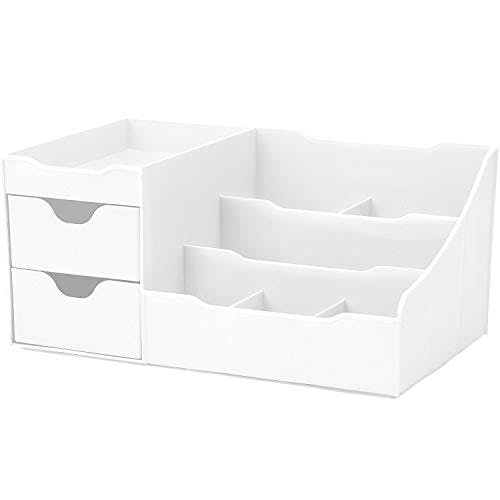 UNCLUTTERED DESIGNS Großer Weißer Schminktisch-Organizer - Kosmetik Aufbewahrung, Schönheit, Haare, Nägel, Parfüm &amp; Hautpflege - Perfekt Bad &amp; Schlafzimmer Schreibtisch Organizer Schubladen