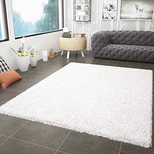 VIMODA Teppich Prime Shaggy Hochflor Einfarbig Weiss Creme Weich für Wohnzimmer, Schlafzimmer, küche, Maße:70x140 cm