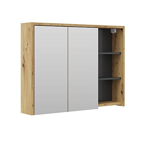 Vicco Bad Spiegelschrank Viola, Anthrazit/Eiche, 100 x 75 cm