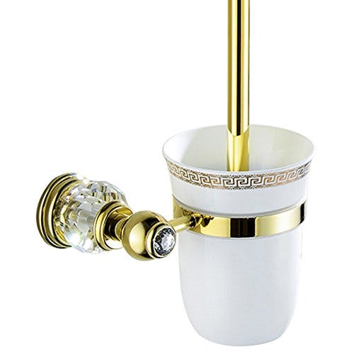 Weare Home Gold Toilettenbürstenhalter, Messing Toilettenbürste, Kristall Toilettenbürste Set Wandhalterung mit Bohrung Badezimmer Hardware Zubehör