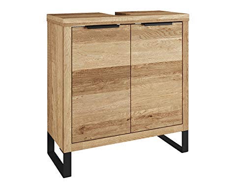 Woodkings Sydney Waschbeckenunterschrank I schmaler Badschrank BxHxT: 56x60x25 cm I Badmöbel aus Massivholz Wildeiche I Kleiner Waschtischunterschrank für Badezimmer oder Gäste WC