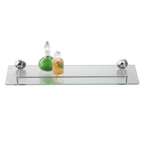 axentia Wandablage aus Glas mit verchromter Fassung als Badregal - Wandregal Bad &amp; WC - Badablage für Spiegel &amp; Waschbecken - Glasregal 50 cm - Badezimmer-Regal mit Reling aus Chrom &amp; Glasablage klar