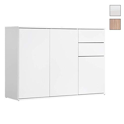 mokebo® Kommode Weiß oder Sideboard aus Holz 'Die Elegante', Highboard, TV Schrank oder moderner Schubladenschrank fürs Wohnzimmer, Schlafzimmer oder Flur in 117x81x34 (B/H/T in cm)