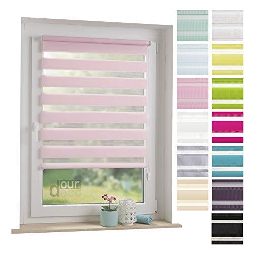 ourdeco® Doppel-Rollo, Duo-Rollo / 100 x 160 cm Rosa/lichtdurchlässig, Blickdicht/Klemmen=Montage ohne Bohren=Smartfix=Klemmfix=Easy-to-fix