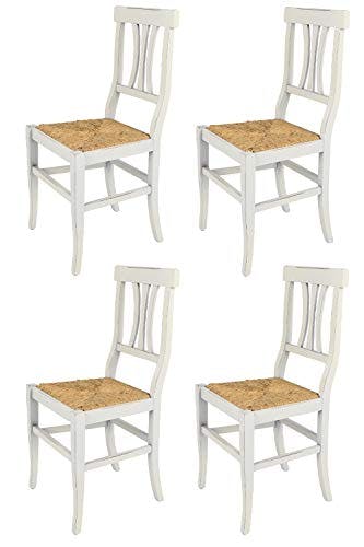 t m c s Tommychairs - 4er Set Stühle ARTEMISIA für Küche und Esszimmer, Robuste Struktur aus lackiertem Buchenholz im Shabby Chic Stil, handwerklich antik behandelt und Sitzfläche aus Stroh