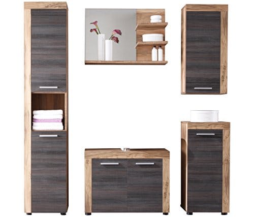 trendteam smart living - 5-teilige Badkombination Badmöbel - Badezimmer - Cancun- Aufbaumaß (BxHxT) 175 x 184 x 34 cm - Farbe Nussbaum mit Touchwood dunkelbraun - 125990359