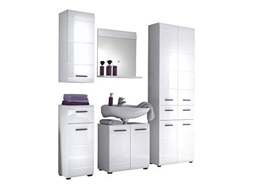 trendteam smart living - 5-teilige Badkombination Badmöbel - Badezimmer - Skin - Aufbaumaß (BxHxT) 200 x 182 x 31 cm - Farbe Weiß Hochglanz - 111690501