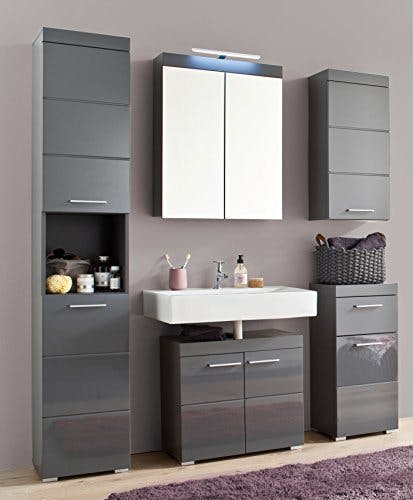 trendteam smart living - Spiegelschrank - Bad - Amanda - Aufbaumaß (BxHxT) 60 x 77 x 17 cm - Farbe Agave Grau Hochglanz - 139340521