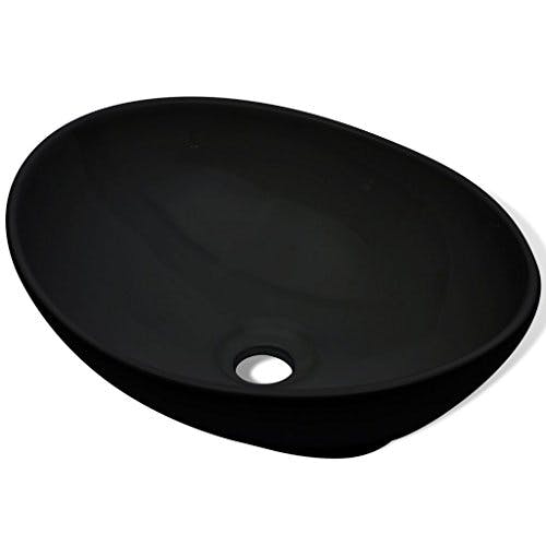 vidaXL Waschbecken Keramik Oval Schwarz 40x33cm Aufsatzwaschbecken Waschtisch